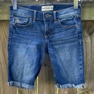 Abercrombie kids denim roll up Bermuda distressed shorts